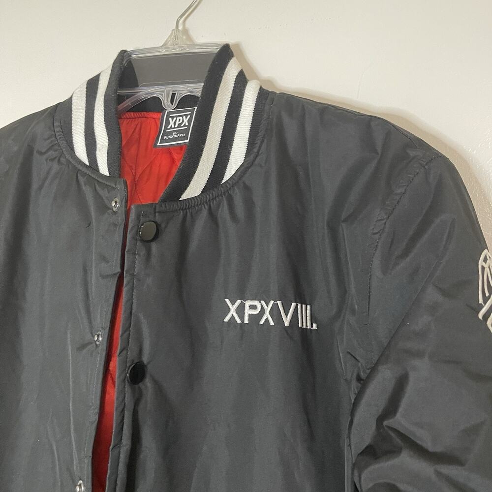 XPX Punkhippie black snap bomber varsity patchwork jacket size medium - Picture 5 of 10